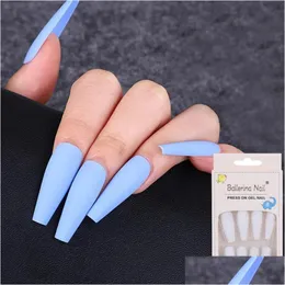 Falska naglar uppgraderade version 24 st matt långa ballerina tips Colorf Coffin fl er Fake With Lim Nail Art Decor Drop Delivery Health Be Dhdem