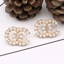 18k Gold Plated Luxury Designer Earring Double Letters Stud Women Crystal Rhinestone Pearl Earrings Wedding Party Jewerlry 925 Silver Needles