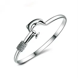 925 Gümüş Charm Bangle Fine Noble Feil Dolphin Bilek Moda Takı GA150222T