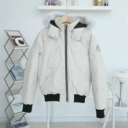 Outono inverno 2023 masculino pato branco para baixo parkas jaquetas com zíper pele com capuz listrado fino casacos curtos me011 vestuário