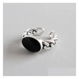 Ringe C94 925 Silber Trendy Big Black Round Harz Weibliche Finger Ganze Schmuck Frauen Offene Party Ring Nie Verblassen Drop Lieferung Dhgarden Dhps2