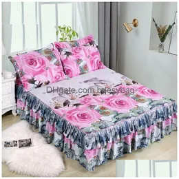 Yatak etek 1 adet ekle 2pcs yastık kılıfı yatak seti zımparalama yumuşak yatak örtüsü kral kraliçe çift katmanlı damla dağıtım ev bahçe tekstilleri s dhdvy