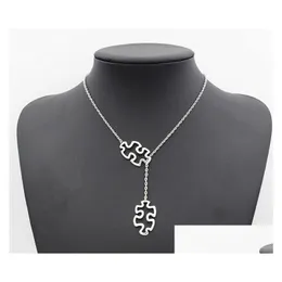 Pendant Necklaces Fashion Tibetan Sier Autism Jewelry Awareness Jigsaw Double Puzzle Piece Adjustable Cross Lariat Necklace Gifts Dr Dhkfm