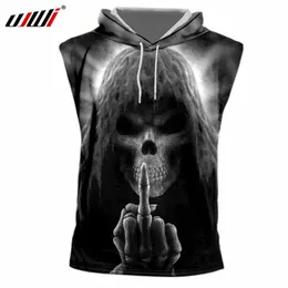 2018 Summer Tanks Męski druk Skull Death Skull 3D Tank z Hood Man Hiphop Sleveless Blue