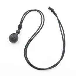 YJXP Natural Lava Stone Pendant Rope Chain Necklace 18mm Volcanic Round Pärla Trendiga halsband Lucky Charms Amulet Jewelry 1 PCS2454