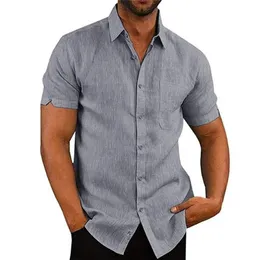 Брендовая мужская летняя деловая рубашка с короткими рукавами и отложным воротником на пуговицах, льняная рубашка, мужские рубашки большого размера, новинка 2020 года, для мужчин281I