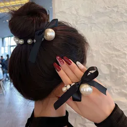 Moda feminina grande pérola laços de cabelo estilo coreano hairband scrunchies meninas rabo de cavalo titular borracha acessórios para o cabelo