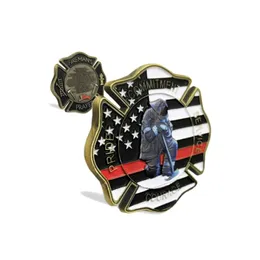 Quadrato tattico automatico Moneta da sfida militare per vigili del fuoco degli Stati Uniti Linea rossa sottile Moneta da preghiera con bandiera americana.cx