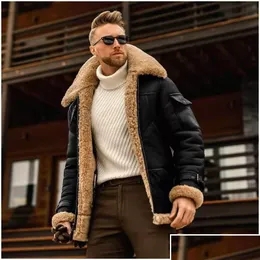 Jaquetas masculinas homens inverno gola de lã jaqueta de motocicleta um pedaço de pele casual ao ar livre casaco de lã de couro térmico masculino S-5Xl dhyms