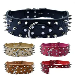 Dog Collars Leashes Large Pet Collar 2 Inch Wide Clog Leather Spiked For Pitbls Dogs Size M L Xl Xxl Big Products Drop Delivery Home G Dhwbq