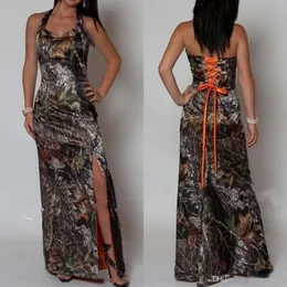 Sexig grimma korsett Mermaid Slit Camo Evening Party Dresses Camouflage Long Prom Party Gowns Formell klänning med spets upp278o