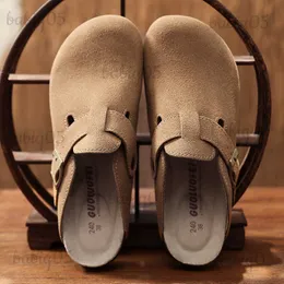 Slippers COSMAGIC New Men Closed Toe Cork Slippers Casual Women Buckle Non-slip Comfortable Nubuck Leather Outside Slide Shoe babiq05