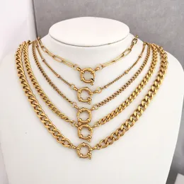 Hänghalsband qmhje ankare lås halsband kvinnor män choker rostfritt stål geometrisk länk kuba kedja grundläggande diy guld silver färg spänne design 230915