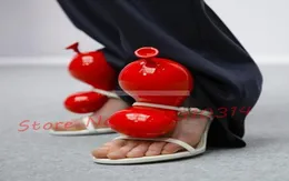 Sandali in pelle con palloncino rosso per le donne Peep Toe Tacchi alti eleganti 2023 Scarpe cinturino con fibbia causale Lady Outfit Luxury Chic 2302235665693