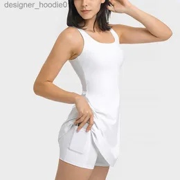 Grundläggande avslappnade klänningar justera tryckt tennisklänning kvinnor sommar träning klänning inbyggd bh-shorts med inre fickor ärmlösa atletiska klänningar l230916