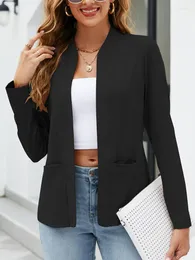 Ternos femininos manga longa topos cardigan blazers camisa tendência sem botões senhoras trabalho cáqui roxo bolso casaco moda feminina jaqueta