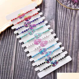 Chain Bohemian 12Pcs/Lot Colorf Wax Rope Hollow Skl Beads Bracelet Woven Lace Adjustable Charm Anklets Women Girl Kids Jewel Dhgarden Dhanu