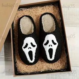 Pantoufles Hiver Halloween Modèle Femmes Maison Couples Fluffy Diapositives Bande Dessinée Broderie Chaud Intérieur Dames Coton Chaussures T230918