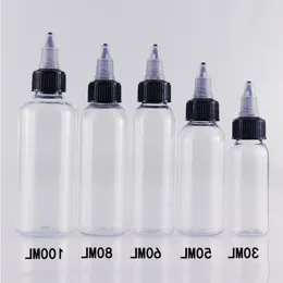 Garrafas plásticas do conta-gotas de E Cig com torção fora dos tampões 30ml 50ml 60ml 100ml 120ml Pen Forma Unicórnio Garrafa Vazia Garrafas Pet para E-Liquid Amflu