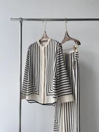 Toteme Silk Striped Shirt Top / Elasticated Waist Wide Legパンツ女性パンツスーツ