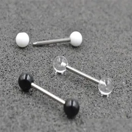 Pierścienie językowe 100pcs Acryl Ball Język/ Pierścień Nipple Barbells Bar 14G1,6 mm Utrzymanie ciała biżuteria 14GX16mmx6mm/ 6 mm d dhgarden dhz7c