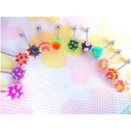 Tongue Rings Shippment Lot 50Pcs Body Jewelry -Spike Koosh Ball Ring Bar 14G Drop Delivery Dhgarden Dhyfx