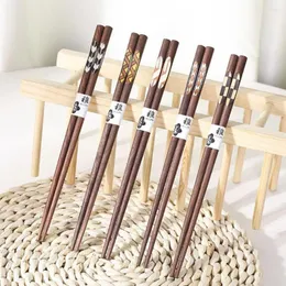 Chopsticks Nordic Elegant Black Walnut Wood Gift Geometric Pattern Decal Strips Japanese Style Non-slip Long