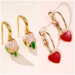 Dangle Earrings Huitan Korean Fresh Style Pink Flower/Red Heart For Women Epoxy Design Chic Ear Piercing Accessories Fashion Jewelry