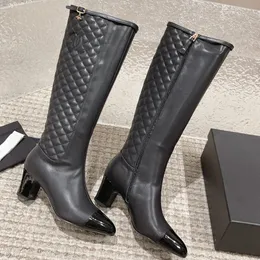 23SS F/W Womens Knee Boots Designer Meanted Texture Matelasse Matelasse Calfsin