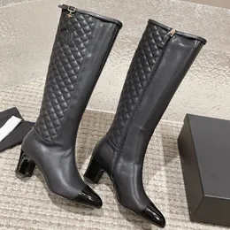 Womens Knee Boots Designer Quilted Texture Hardware Matelasse