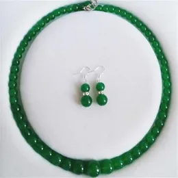 6-14mm Jade Verde Natural De Perlas Collar Pendientes Conjunto de Joyas 18291o