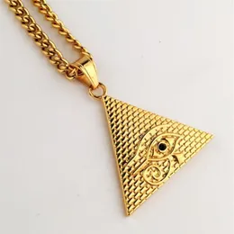 Collares de acero inoxidable de diseñador con forma de triángulo dorado, cadena colgante con dije de fortuna, collar de Hip Hop para hombres 2682