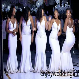 Элегантные платья подружки невесты спагетти-русалка с глубоким V-образным вырезом Африканское свадебное платье для гостей Дешевые длинные вечерние платья для выпускного вечера Miad Of Honor Dress262B