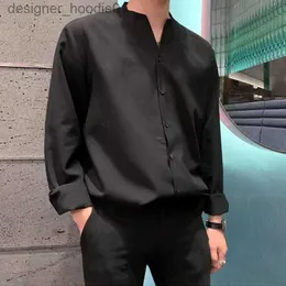 Erkek Hoodies Sweatshirts Newhigh Kalite Kore Stil Erkekler Günlük Uzun Kol V Boyun Düğmeleri Yukarı Gevşek Stil Moda Gömlek Erkekler Moda Sonbahar Uzun Kollu Yakel Katı