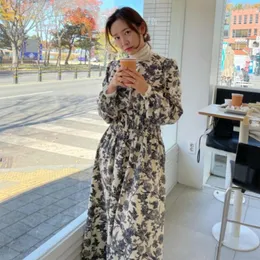 Casual Dresses O-neck Long Sleeve Floral Maxi Dress A Line Vintage Elegant Jurk Korean Loose Vestido De Mujer Fall 2023 Spring Sukienki