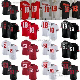 Custom Ohio State Buckeyes Fußball 18 Marvin Harrison Jr. Jersey Big Patch 51 Luke Montgomery Trikots Emeka Egbuka White