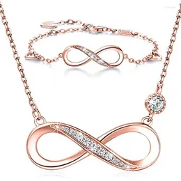 Halskette Ohrringe Set Armband One Sets Forever Love Infinity Herz Schmuck für Frauen Silber vergoldet Diamant Muttertagsgeschenk
