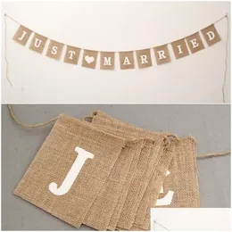 Dekoracja imprezy 1set jute burlap bunting rustyka, właśnie ożenił się panie Banner Garland Flags Candy Bar Home Events Zaspanie dostawy Dhedm