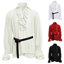 Hommes à manches longues gothique Vintage chemises Blouse mode Cosplay fête vêtements médiévaux pansement dentelle grande taille Camisas de hombre174I