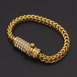 مربع Clasp Fox Franco Link Bracelet 20cm Iced Out Rhinestone Gold Silver Chain Mens Hip Hop Bracelet Bling Jewelry221J