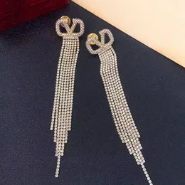 Stud designer jewelry 925 silver tassels earrings womens luxury gold double V-shaped jewelry wedding gift for newlyweds Valentines Mothers Day high fashion