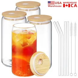 CA USA FCERNED 16oz Glass Cup med lock och sugrör Återanvändbara kokskoppglas för juice öl kan kalla bryggkaffelglasskoppar 916