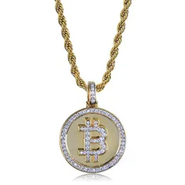 Catene Collana con pendente a forma di moneta con strass ghiacciato Hip Hop Regalo minerario BTC per uomo donna con catena a corda270z