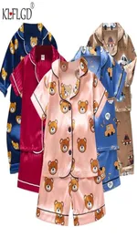 Meninos e meninas 04 anos pijama terno primavera e outono seda manga longa calças pijama terno confortável roupas para casa 2207149935770