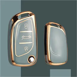 Car Key Fashion Gold Edge Tpu Fob Er For Peugeot 306 407 807 Ds Ds3 Ds4 Ds6 Citroen C1 C2 C3 C4 C5 Xsara Pica Plating Keys Drop Deli Dhzcj