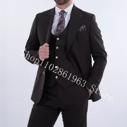 Erkekler takımları blazers siyah resmi erkekler yaka iki düğme 3 parça blazervestpants damat düğün smokin kostüm homme mariage 230915