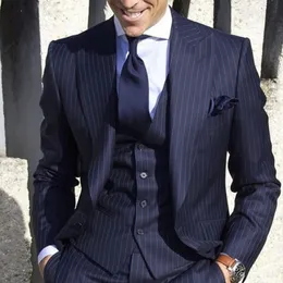 Men's Suits Blazers Italian Elegant Striped Prom 3Piece JacketVestPants Men Suit For Wedding Groomsmen Groom Terno Tailcoat Set 230915