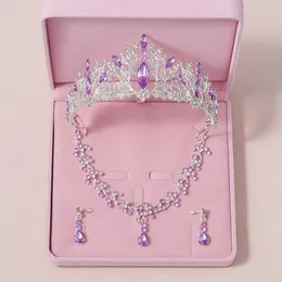 Halsband örhängen Set Itacazzo Bridal Headwear Crown Earwear Purple-Colour Women's Romantic Engagement Tiaras