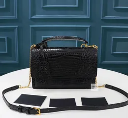 7A quality woman embossed crocodile skin sunset shoulder bags silver gold chain hardware designer crossbody bag Genuine Leather luxury handbags Tote wallet purse