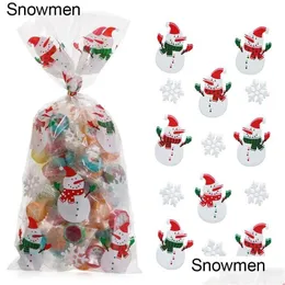 Julekorationer 50st. Merry Candy Bags Santa Claus Plastic Treat Bag Xmas Year Biscuit Gift Box Decoration Drop Delivery Home G DHSH1